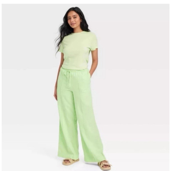 a new day Pants - A NEW DAY Linen Blend Lime Green Pants Beach Resort Size XS OVERSIZED Baggy